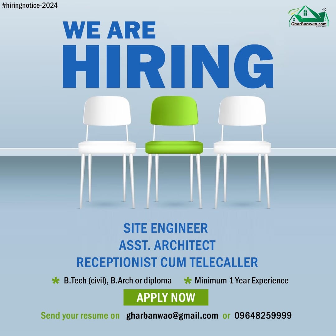 We’re Hiring! Join Nakshaabanwao – Shaping Lucknow’s Architectural Landscape! 📧 Send us your CV and cover letter at [your email address here] or contact us directly at +91 9648259999 3. Receptionist & Telecaller,2. Assistant Architect,1. Site Engineer